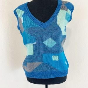 VINTAGE Neiman Marcus “Trophy Room” Blue and Gray Patterned Sweater Vest
